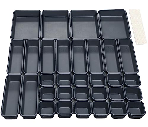 Schubladen Einlagen 32 Stk Trennsystem Gewürz Organizer Schublade Schwarz Trenner Bad Organizer Boxen Set mit 40 Silikon-Anti-Rutsch-Kugel Hemnes Kommode Küche Schreibtisch Utensilien von Nuts OT nuts