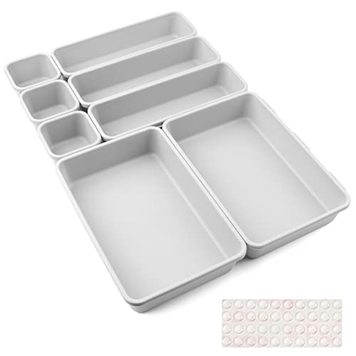 Schubladen Einlagen 8 Stk Trennsystem Gewürz Organizer Schublade Trenner Bad Organizer Boxen Set mit Silikon-Anti-Rutsch-Kugel Hemnes Kommode Küche Schreibtisch Utensilien(Hellgrau) von Nuts OT nuts