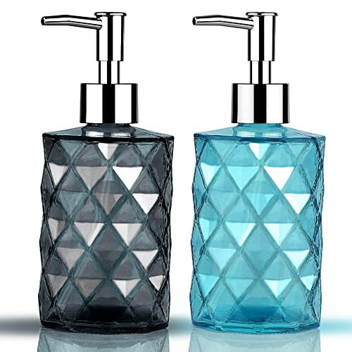 Seifenspender Glas 2 Stück 330ml Küche Shampoo Duschgel Spender Für Dusche Badezimmer Flaschen Zum Befüllen Spülmittelspender Pumpspender Soap Dispenser Flüssigseife（Grau und Blau） von Nuts OT nuts