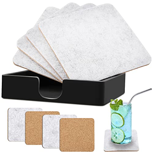 Untersetzer Kork 4Stk Korkuntersetzer Quadratisch Untersetzer Holz Wiederverwendbare Saugfähigen Tasse Coaster Cup Mat Glas Untersetzer-Set mit Silikonhalterung für Zuhause Restaurant Büro Bar von Nuts OT nuts