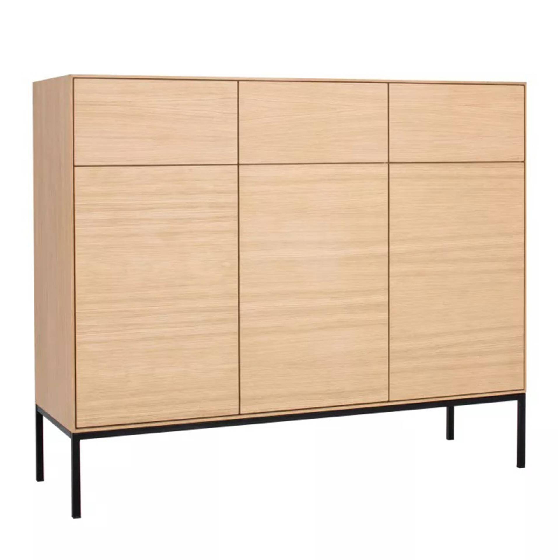 Nuuck - Nuury Highboard 138x45x115cm - Eiche/schwarz/4 Fächer mit 3 Türen/3x Schublade/Gestell Stahl schwarz pulverbeschichtet von Nuuck