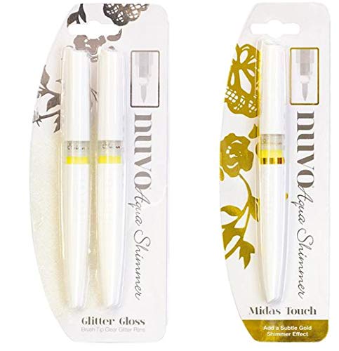 Tonic Studios Nuvo Pinselstift-Set mit schimmernder Pinselspitze, Glitzer-Glanz und mittlere Haptik, 2 Stück von Nuvo