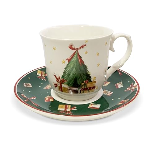 Nuvole di Stoffa Carol 6293 Weihnachts-Teetasse mit Untertasse aus Porzellan von Nuvole di Stoffa