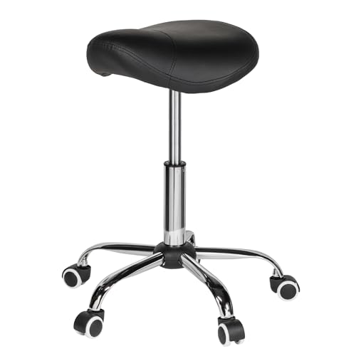 Nuvolix Sattelhocker - Friseurhocker - Hocker auf Rädern - Tabouret (Schwarz) von Nuvolix