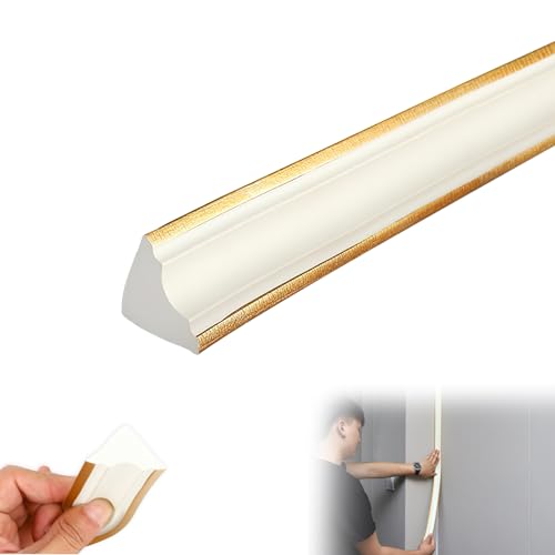 Deckenleisten Selbstklebend, Stuckleisten Selbstklebend 5M 36 x 26mm PVC Dreiecksförmig Mit Rückkleber Goldene Kante Flexible Zierleiste Für Die Innenecken Von Wohnzimmer Küche Schlafzimmer von Nuvollo