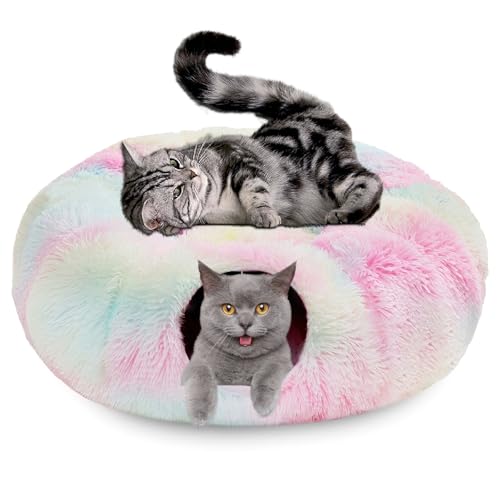 Katzentunnel Mit Bett, Katzentunnel Große Katzen, Plüsch Klappbar 80 x 80 x 26cm Katzenspiel Donut Bett Für Kleine Mittelgroße Und Große Katzen von Nuvollo