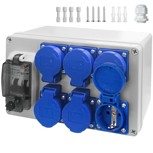 Kleinverteiler aufputz, 6x 16A Schuko Steckdose 230V Baustromverteiler Wandverteiler IP54 wasserdicht mit transparentem IP67 stoßfestem Deckel für Innen Außen Baustellen stromverteilerkasten Kleinverteiler aufputz, 6x 16A Schuko Steckdose 230V Baustromverteiler Wandverteiler IP54 wasserdicht mit transparentem IP67 stoßfestem Deckel für Innen Außen Baustellen stromverteilerkasten von Nuvollo