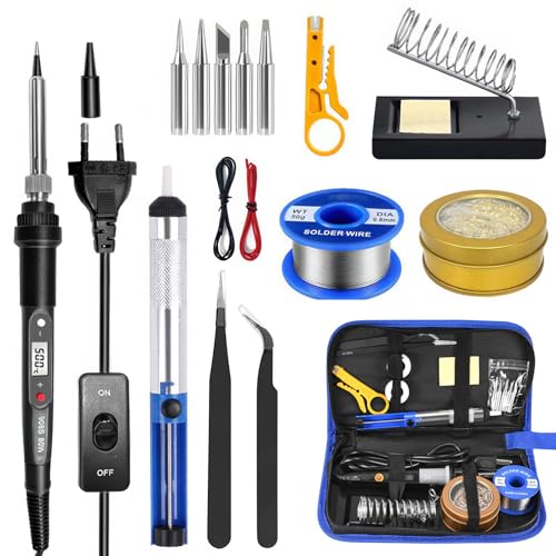Lötkolben Set 17 in 1 sicherem Lötset 80W Lötstation mit Temperatur Einstellbar 100-500°C, Regelbar und EIN/AUS-Schalter 5 Lötspitzen für DIY Lötarbeiten, Elektrotechnik Reparaturen Profi Hobbybastler von Nuvollo