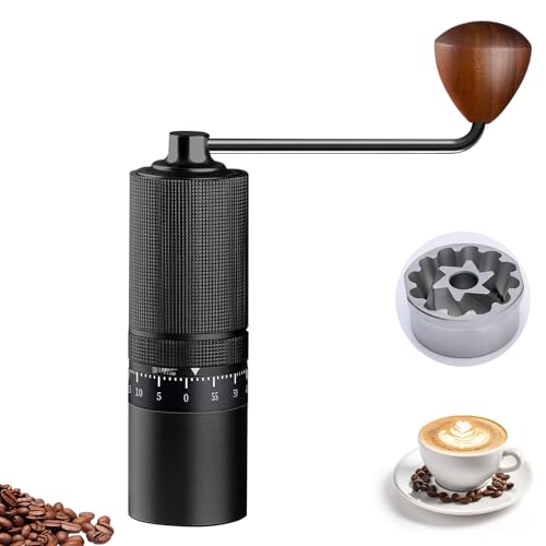Manuelle Kaffeemühle mit 150 Mahlgraden, Hand Kaffee Mühle 420 Edelstahl Mahlwerk Doppellagerung Für Aeropress French Press Espresso 23 g Fassungsvermögen Hand Coffee Grinder Tiefschwarz von Nuvollo