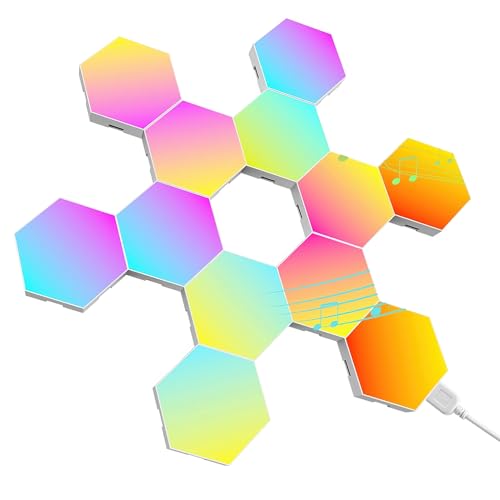 Smart LED Panel Lichter, 12 Stück Hexa Lampe Smart Zuhause Wand Deko, Waben Gaming Deko Wand Licht, Musik Sync APP-Kontrolle, Fernbedienungen, RGB LED Panel Gaming Zubehör Sechseck Gaming Wandleuchte von Nuvollo