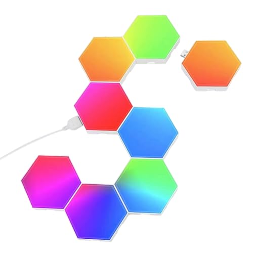 Smart LED Panel Lichter, 8 Stück Hexa Lampe Smart Zuhause Wand Deko, Waben Gaming Deko Wand Licht, Musik Sync APP-Kontrolle, Fernbedienungen, RGB LED Panel Gaming Zubehör Sechseck Gaming Wandleuchte von Nuvollo
