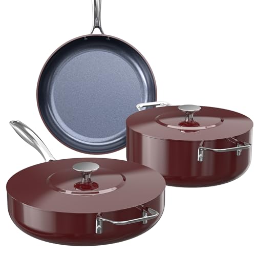 Nuwave Essential Series 5-teiliges Keramik-Kochgeschirr-Set, PFAS-frei, G11 Duralon-blaue Beschichtung, Töpfe und Pfannen, antihaftbeschichtet, diamantkratzfest, kühlbleibender Griff, Metalldeckel von Nuwave