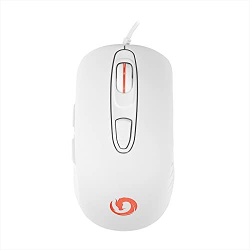 Nuwo Loki Gaming-Maus mit USB-Kabel, optische Maus für PC, ergonomisch, 6 programmierbare Tasten, 4 DPI einstellbar (800/1200/1800/2400), 7 LED-Farben - Weiß von Nuwo