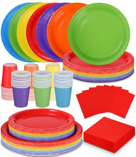240 Stück Buntes Partygeschirr aus Papier set, 60 x Speiseteller und Salatteller, 60 x 270ml Tassen, 60 x Servietten - wiederverwendbar Festliches Tafelservice 240 Stück Buntes Partygeschirr aus Papier set, 60 x Speiseteller und Salatteller, 60 x 270ml Tassen, 60 x Servietten - wiederverwendbar Festliches Tafelservice von Nuxory