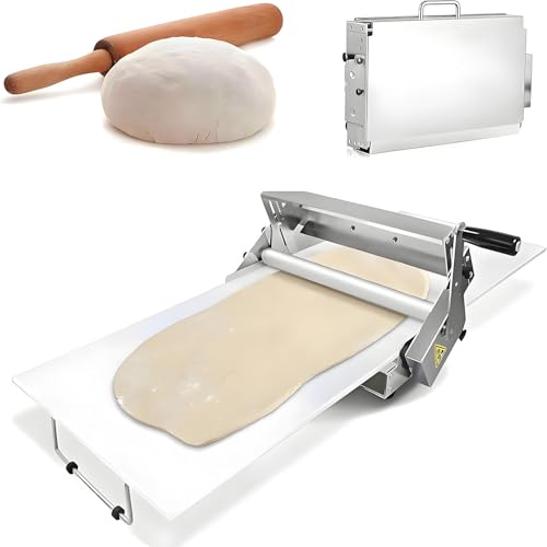 Nuxyyds Manuelle Teigausrollmaschine, Faltbare Pizzateigpresse, Tisch-Nudelrolle aus Edelstahl, Teigstärke einstellbar, für Pizza, Croissants, Gebäck und Fondant 15.5" von Nuxyyds