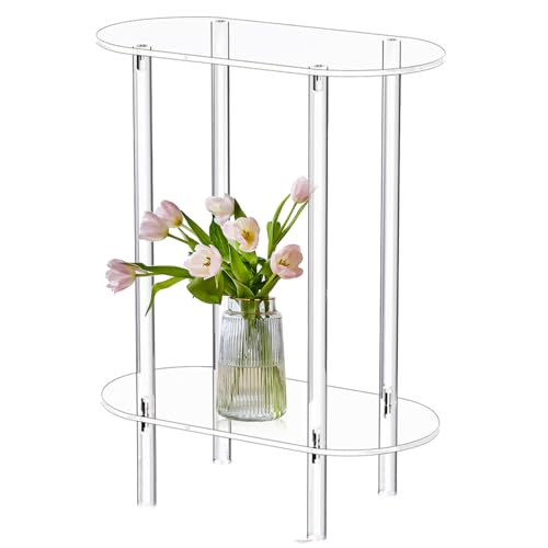 Acryl Seitentisch - Klarer Ständer, 2-stufige Endtabelle | Minimaler Ovaler Nachttisch Mit Transparenter Schicht, Modern Transparenter Ovaler Acryl -Beistelltisch Für Wohnzimmer, 2 -stufiger von Nuyhadds