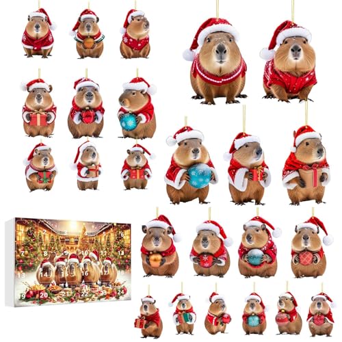 Capybara Weihnachts-Adventskalender, 24 Tage Countdown-Kalender, Weihnachts-Adventskalender, 2D-Acryl, flache Capybara-Ornamente für Baum, Party, Fenster, Auto, Rückspiegel, Tür, Wanddekoration Capybara Weihnachts-Adventskalender, 24 Tage Countdown-Kalender, Weihnachts-Adventskalender, 2D-Acryl, flache Capybara-Ornamente für Baum, Party, Fenster, Auto, Rückspiegel, Tür, Wanddekoration von Nuyhgtr
