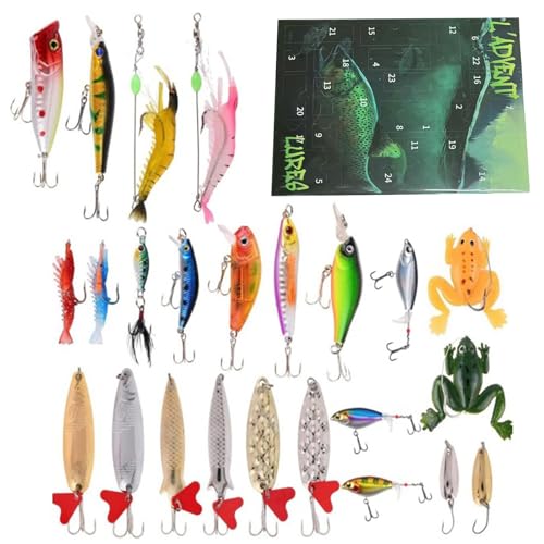 Fishing Lure Countdown Kalender | 24 Tage Countdown Kalender mit Kunstködern | Hartköder Weichköder Angelzubehör Für Fluss See Teich Outdooraktivität von Nuyhgtr