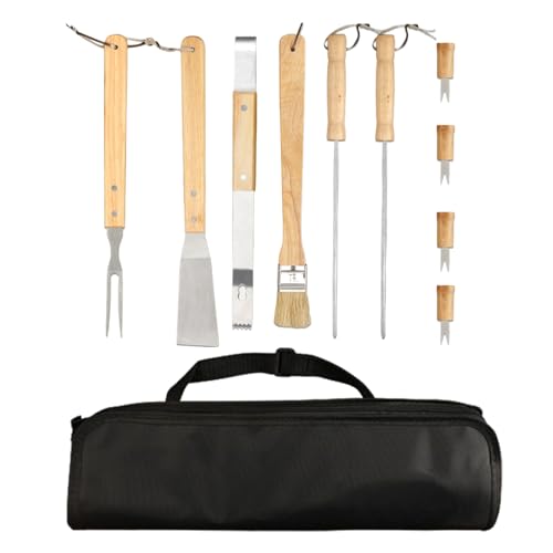 Grillzubehör Set - 10 Stück Outdoor Grill Set - Edelstahl Tragbares Grillbesteck Mit Spatel Zange Für Garten Camping Reisen von Nuyhgtr