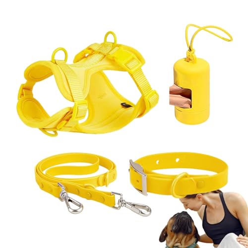 Hundegeschirr-Set, Haustiergeschirr, Halsband und Leine, Set für kleine Haustiere, Halsband und Leine, kein Ziehen, verstellbare Hundeweste, Geschirre mit Kotbeutelhalter Hundegeschirr-Set, Haustiergeschirr, Halsband und Leine, Set für kleine Haustiere, Halsband und Leine, kein Ziehen, verstellbare Hundeweste, Geschirre mit Kotbeutelhalter von Nuyhgtr