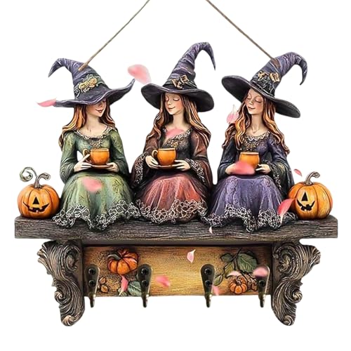 Schlüsselbrett - Halloween Hexen Wand Schlüsselhalter Mit 4 Haken,Holz Organizer Mit Kürbis Design Für Zuhause Wohnheim Tür Eingangsbereich Schlüsselbrett - Halloween Hexen Wand Schlüsselhalter Mit 4 Haken,Holz Organizer Mit Kürbis Design Für Zuhause Wohnheim Tür Eingangsbereich von Nuyhgtr