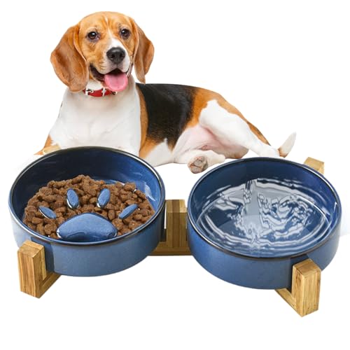 Welpen Naprfüller Napf,Niedliches Pfotenabdruck Keramik Hundeessen Und Wassernapf Set | Haustiernapf Für Garten Stehend Innenhaus Draußen Camping von Nuyhgtr
