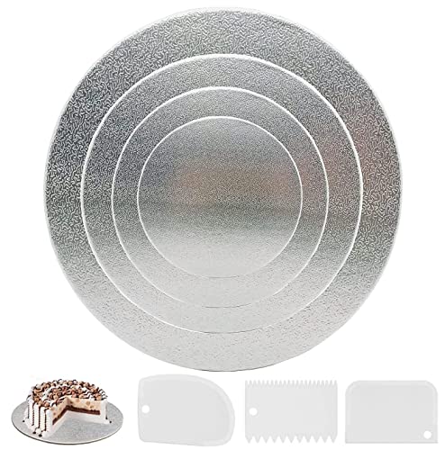 Nuyoah Cake Board Tortenunterlage Cakeboard Rund Ø15cm 20cm 25cm 30cm 4er Set Wiederverwendbar Torten I Kuchenplatte I Kuchenunterlage für Transport Kuchen und Torten (Silber) von Nuyoah