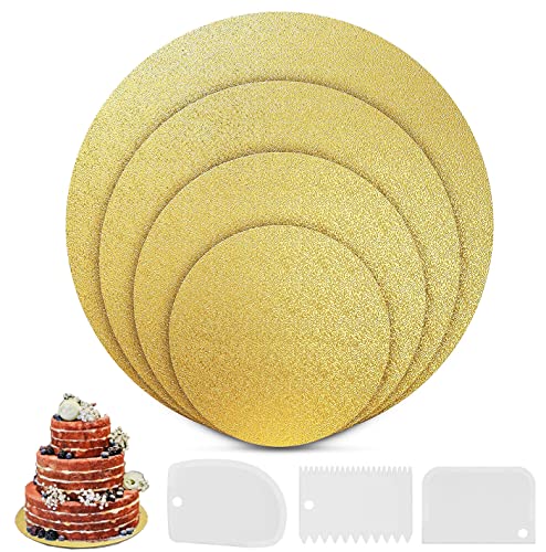 Nuyoah Cake Board Tortenunterlage Cakeboard Rund Ø15cm 20cm 25cm 30cm 4er Set Wiederverwendbar Torten Unterplatten für Transport für Transport Kuchen und Torten (Gold) von Nuyoah