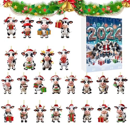 Adventskalender Ornamente | 24 Tage Kuh Ornament Kalender Advent für Weihnachten | 2D Acryl Heimdekoration für Urlaub Organizer Schule Events Familie Bindung Kinder Lehrer Adventskalender Ornamente | 24 Tage Kuh Ornament Kalender Advent für Weihnachten | 2D Acryl Heimdekoration für Urlaub Organizer Schule Events Familie Bindung Kinder Lehrer von Nuytghr