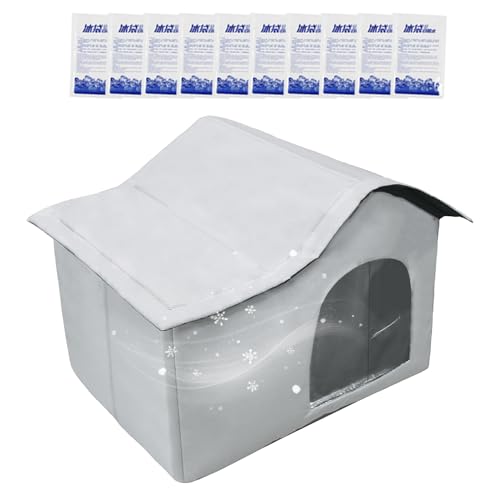 Katzenhaus für den Außenbereich, kühlendes Haustierhaus für den Außenbereich, faltbar, Möbel mit Kühlakkus für kleine Tiere, Kätzchen, Welpen, drinnen und draußen, Hinterhof, , Camping, Sommer von Nuytghr
