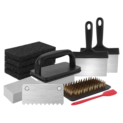 Plattenreinigungspads,Grillzubehör & Reinigungszubehör Für Barbecue - Hitzebeständige ergonomische Reinigungsbürste für Grillspachtel, Kochutensilien, Picknick-Kochgeschirr, Food Truck und Camping von Nuytghr