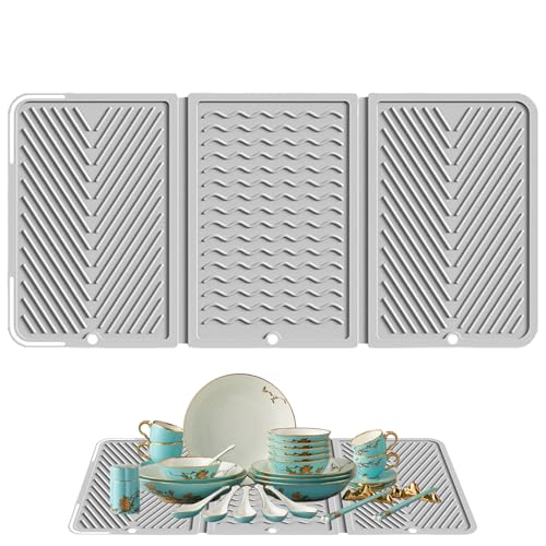 Silicone Trockenmatte,56 X 28 cm Silikon Abtropfmatte Für Spüle,Schnelltrocknend Faltbarer Spritzwassergeschützter Unterlage Für Küchenzeile Spüle Herd Dusche Badezimmer Wohnung | Wohnheim Bad Küche von Nuytghr