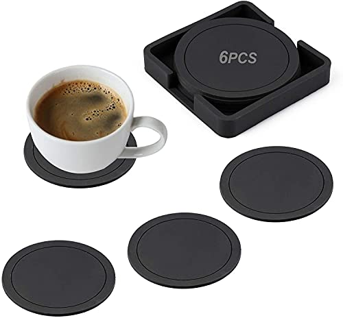 SilikonuntersetzerSilikon Anti-Rutsch Untersetzer Silikon Untersetzer Rund für Gläser 6er Set Silikonuntersetzer Schwarz Glasuntersetzer für Getränke,Tassen, Bar, Glas Tischuntersetzer von Nv Wang