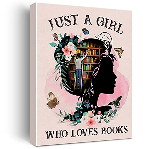 Leinwandbild "Just a Girl Who Loves Books" für Zuhause, Wanddekoration, gerahmt, Lesen, Bücher, Kunstwerk, Buchliebhaber, Geschenke für Frauen (30,5 x 38,1 cm) von Nvhai