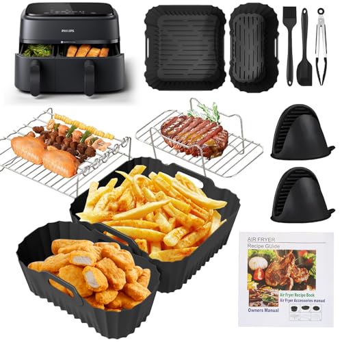 Heißluftfritteuse Zubehör für Philips Airfryer 3000/5000 Zubehör Series Dual Basket 6L/3L, Silikonform Heißluftfritteuse Zubehör Grillrost Grillzange Einsatz Heisluftfritöse Zubehör für Philips 9L Heißluftfritteuse Zubehör für Philips Airfryer 3000/5000 Zubehör Series Dual Basket 6L/3L, Silikonform Heißluftfritteuse Zubehör Grillrost Grillzange Einsatz Heisluftfritöse Zubehör für Philips 9L von Nvseaty