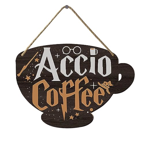 Halloween Accio Coffee Hanging Wooden Sign Retro Coffee Decor Home Coffee Shoh Office Cafe Coffee Station Door Wall Signs 12.2x17.2cm von Nwijvsn