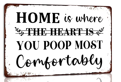 Metall-Blechschild mit Aufschrift "Home is Where You Poop Most Comfortably", Retro, lustig, Badezimmer-Dekoration, Heim-Waschraum, WC, Wanddekoration, Vintage-Poster, 20,3 x 30,5 cm von Nwijvsn