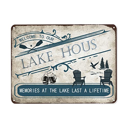Metall-Blechschild mit Aufschrift "Welcome to Our Lake House", Wanddekoration, Vintage-Strandschild, 20,3 x 30,5 cm von Nwijvsn