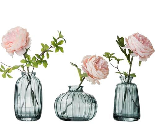 3er-Set Kleine Vasen für Tischdeko Dekorativ Glasvasen Blumenvase Set Bud Vase Grün von Nwvuop