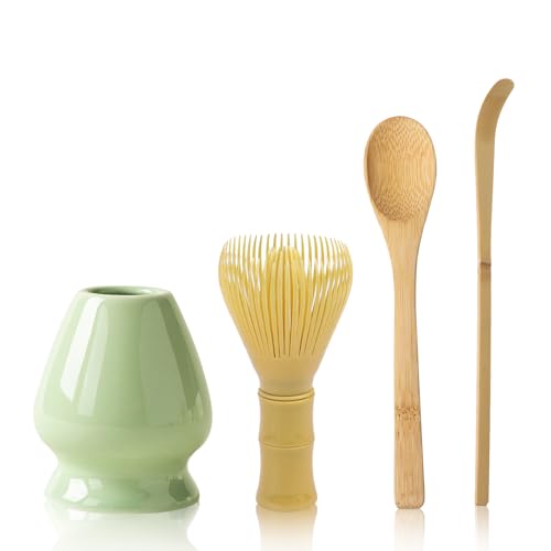 4er-Set Matcha Set Matcha Besen und Löffel, Matcha Besen Set Keramik Matcha Besen Halter(Khaki, Apfel Grün) von Nwvuop