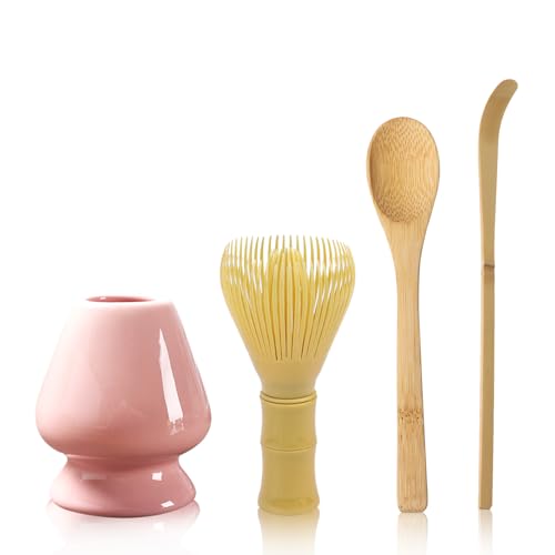 4er-Set Matcha Set Matcha Besen und Löffel, Matcha Besen Set Keramik Matcha Besen Halter(Khaki, Rosa) von Nwvuop