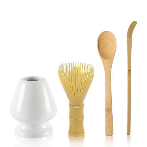 4er-Set Matcha Set Matcha Besen und Löffel, Matcha Besen Set Keramik Matcha Besen Halter(Khaki, Weiß) von Nwvuop