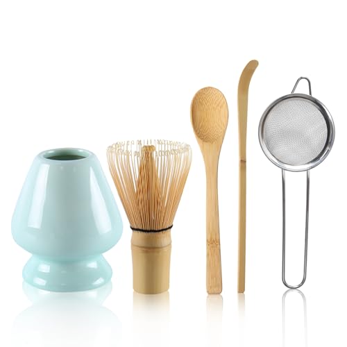 5-teiliges Matcha Set mit Matcha Besen, Löffel, Schaufel und Keramik Besenhalter–Matcha Zubehör mit sieb(Grün) von Nwvuop