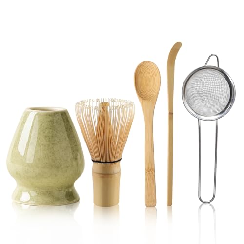 5-teiliges Matcha Set mit Matcha Besen, Löffel, Schaufel und Keramik Besenhalter–Matcha Zubehör mit sieb(Matcha-Grün) von Nwvuop