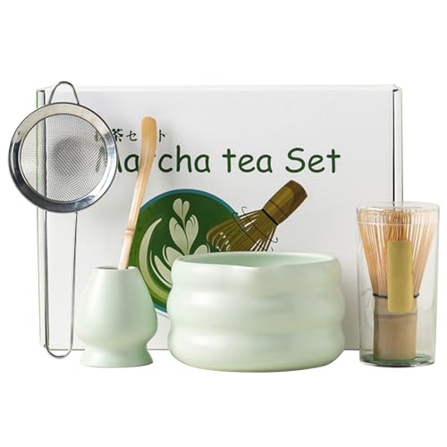 5er Set Matcha Set mit Matcha Besen und Schale Sieb, Matcha Besen set Matcha Zubehör(Hellgrün) von Nwvuop