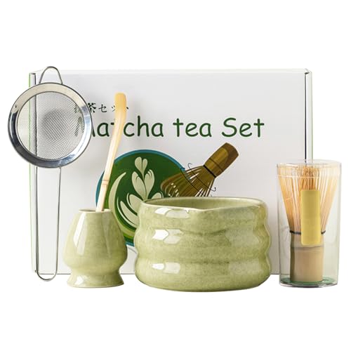 5er Set Matcha Set mit Matcha Besen und Schale Sieb, Matcha Besen set Matcha Zubehör(Matcha Grün) von Nwvuop