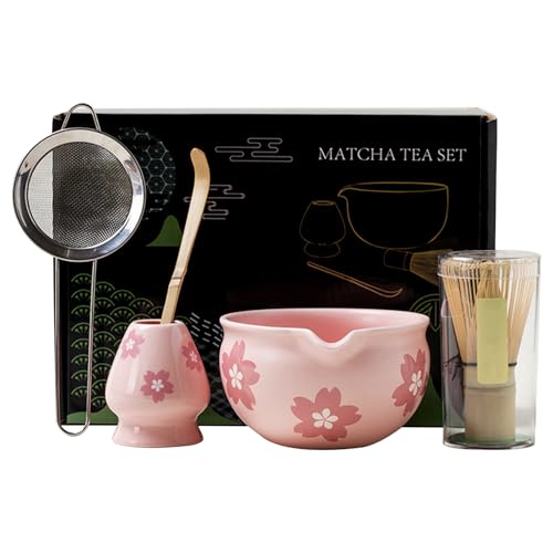 5er Set Matcha Tee Set mit Schneebesen und Schale, Matcha Schneebesen Keramik Matcha Besen Halter, Matcha Set für Teeliebhaber Rosa 5er Set Matcha Tee Set mit Schneebesen und Schale, Matcha Schneebesen Keramik Matcha Besen Halter, Matcha Set für Teeliebhaber Rosa von Nwvuop