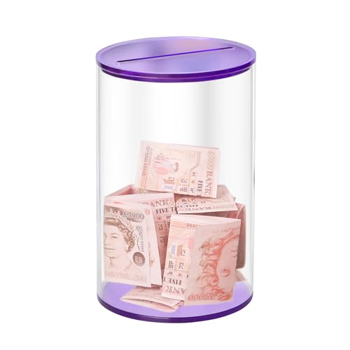 Klare Acryl Spardose zum öffnen 9× 9× 15cm Transparent Spardose Sparschwein für Erwachsene Kinder(Lila) von Nwvuop