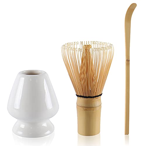 Matcha Set Matcha Besen mit Matcha Löffel Schneebesenhalter, Matcha Tee Set(Weiß) von Nwvuop