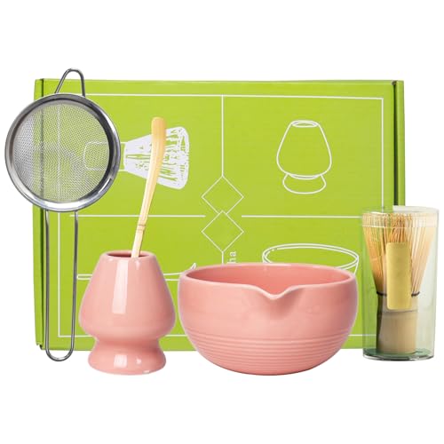 Matcha Set Rosa–5-teiliges Matcha Starter Set mit Matcha Schale, Besen, Sieb, Löffel & Besenhalter–Matcha Tee Set Zubehör für Anfänger & Liebhaber Matcha Set Rosa–5-teiliges Matcha Starter Set mit Matcha Schale, Besen, Sieb, Löffel & Besenhalter–Matcha Tee Set Zubehör für Anfänger & Liebhaber von Nwvuop